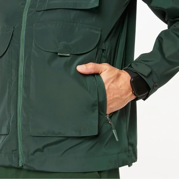 FIGS Men’s On-Shift Extremes Jacket Lightweight Hooded Windbreaker Green Medium - Picture 6 of 16